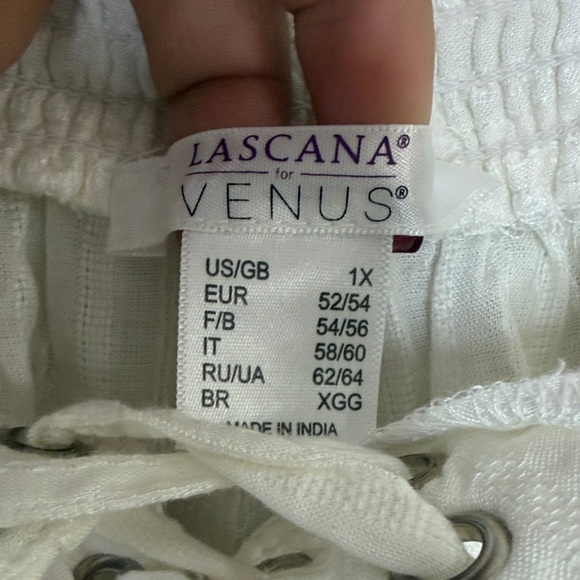 LASCANA for VENUS White Lace Up Peasant Blouse Tassel Boho Top 1X - Picture 4 of 10